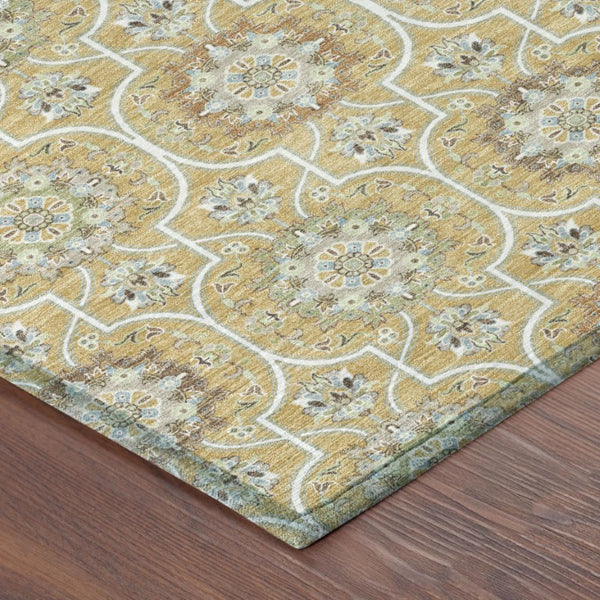 8 Foot Round Floral Medallion Polyester Rug Stain Resistant Indoor Outdoor Decor
