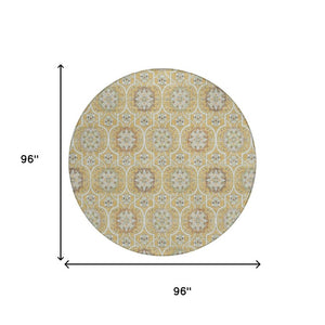 8 Foot Round Floral Medallion Polyester Rug Stain Resistant Indoor Outdoor Decor