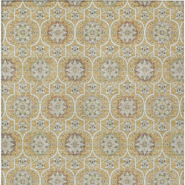 9x12 Floral Medallion Polyester Area Rug Washable Stain Resistant for Patio or Living Room