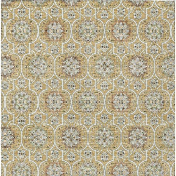9x12 Floral Medallion Polyester Area Rug Washable Stain Resistant for Patio or Living Room