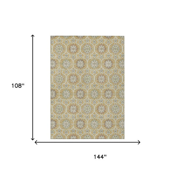 9x12 Floral Medallion Polyester Area Rug Washable Stain Resistant for Patio or Living Room
