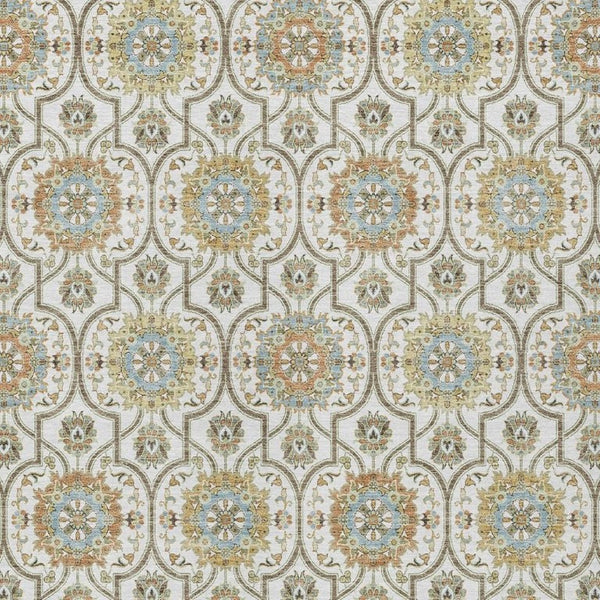 5x8 Ivory Gold Medallion Polyester Area Rug Washable Stain Resistant Patio Living