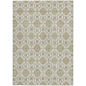8x10 Ivory Gold Medallion Polyester Area Rug Washable Stain Resistant Indoor Outdoor