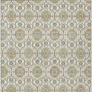 9x12 Ivory Gold Floral Medallion Polyester Area Rug Washable for Patio or Living Room