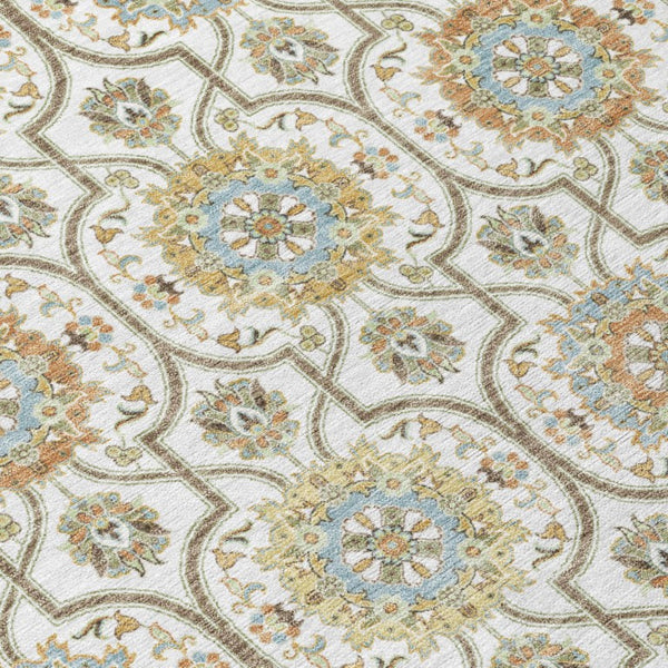 9x12 Ivory Gold Floral Medallion Polyester Area Rug Washable for Patio or Living Room