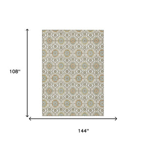 9x12 Ivory Gold Floral Medallion Polyester Area Rug Washable for Patio or Living Room