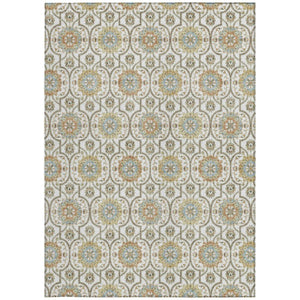 10 X 14 Ivory Gold Medallion Polyester Area Rug Washable Stain Resistant Patio