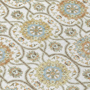10 X 14 Ivory Gold Medallion Polyester Area Rug Washable Stain Resistant Patio
