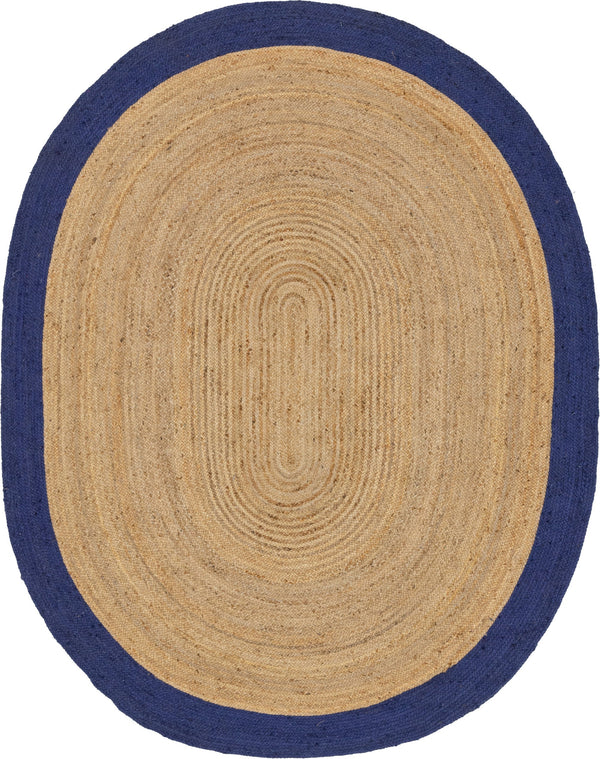 Unique Loom Braided Jute Goa Hand Braided Border Rug Natural, Navy Blue 8' 0" x 10' 0"