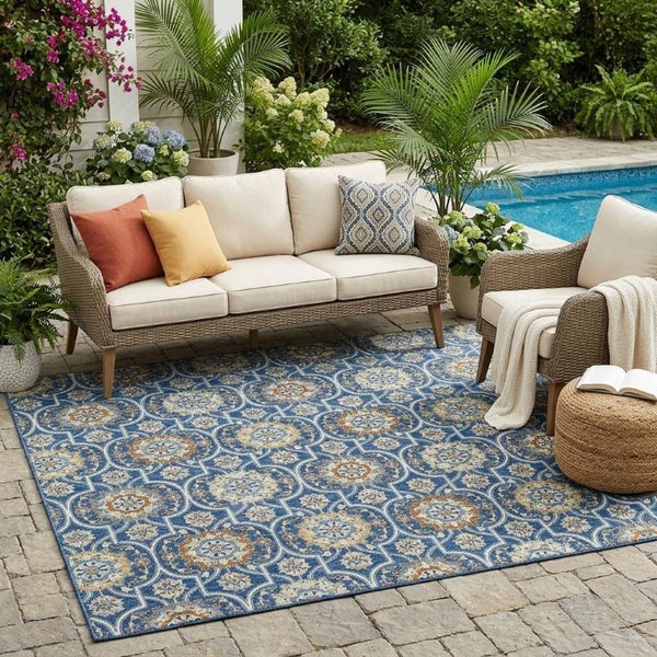5x8 Floral Medallion Polyester Area Rug Washable and Stain Resistant for Patio