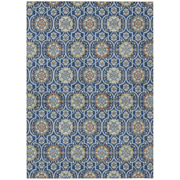HomeRoots 5x8 Floral Medallion Polyester Area Rug Washable and Stain Resistant for Patio 735893