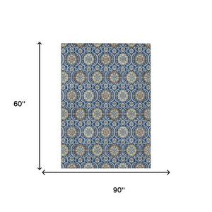 5x8 Floral Medallion Polyester Area Rug Washable and Stain Resistant for Patio