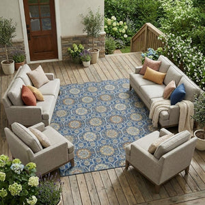 8 X 10 Floral Medallion Polyester Area Rug Washable for Patio Porch or Living Room