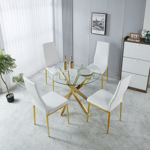 English Elm 1+4,5Pieces Mid-Century Dining Set With Glass Top, Stylish Metal Legs For 4-6 People & Versatile Use W234S00089