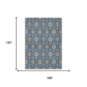 10 X 14 Floral Medallion Polyester Area Rug Washable for Indoor Outdoor Use
