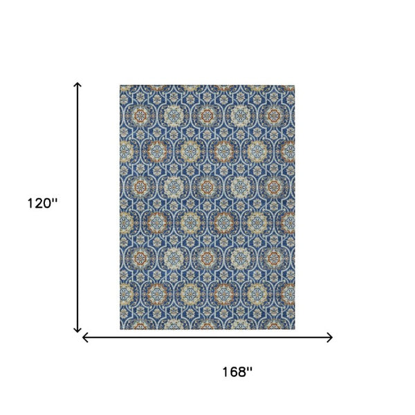 10 X 14 Floral Medallion Polyester Area Rug Washable for Indoor Outdoor Use