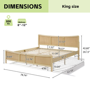 English Elm Curved Rattan King Bed Solid Wood Frame Antique White Bohemian Bedroom Design N758P390778N