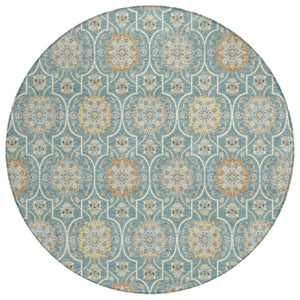 HomeRoots 8 Ft Round Floral Medallion Polyester Area Rug Stain Resistant for Patio or Home 735912