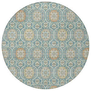 8 Ft Round Floral Medallion Polyester Area Rug Stain Resistant for Patio or Home