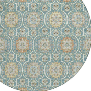 8 Ft Round Floral Medallion Polyester Area Rug Stain Resistant for Patio or Home