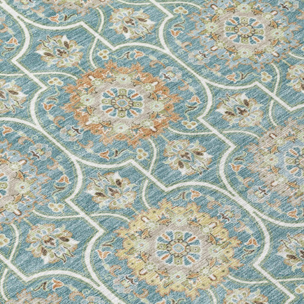 8 Ft Round Floral Medallion Polyester Area Rug Stain Resistant for Patio or Home