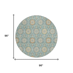 8 Ft Round Floral Medallion Polyester Area Rug Stain Resistant for Patio or Home