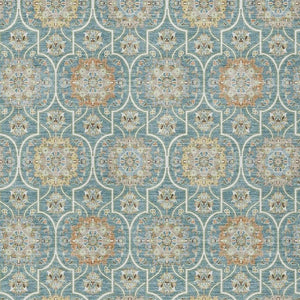 8 X 10 Teal Beige Floral Medallion Polyester Area Rug Washable for Patio or Home