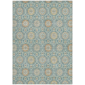 8 X 10 Teal Beige Floral Medallion Polyester Area Rug Washable for Patio or Home