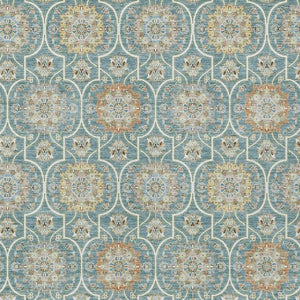 8 X 10 Teal Beige Floral Medallion Polyester Area Rug Washable for Patio or Home
