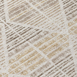 5x8 Geometric Beige Ivory Polyester Area Rug Washable Stain Resistant Indoor Outdoor