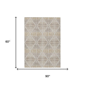 5x8 Geometric Beige Ivory Polyester Area Rug Washable Stain Resistant Indoor Outdoor