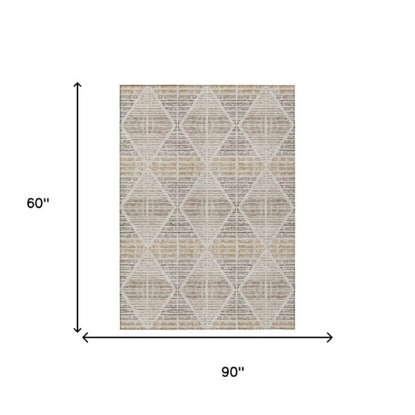5x8 Geometric Beige Ivory Polyester Area Rug Washable Stain Resistant Indoor Outdoor
