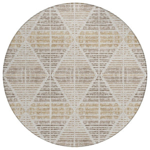 HomeRoots 8 Ft Round Geometric Polyester Area Rug Washable Beige Ivory Indoor Outdoor Use 735918
