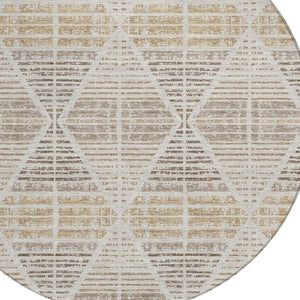 8 Ft Round Geometric Polyester Area Rug Washable Beige Ivory Indoor Outdoor Use