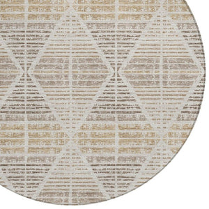 8 Ft Round Geometric Polyester Area Rug Washable Beige Ivory Indoor Outdoor Use