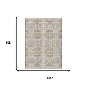 9 X 12 Beige Ivory Geometric Polyester Rug Stain Resistant Indoor Outdoor Use