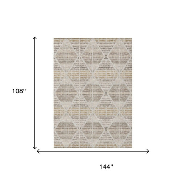 9 X 12 Beige Ivory Geometric Polyester Rug Stain Resistant Indoor Outdoor Use