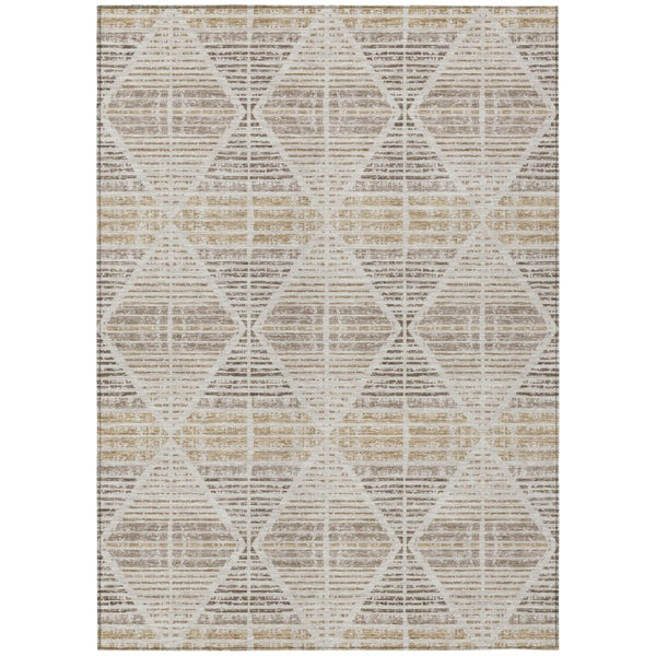 HomeRoots 10 Ft X 14 Ft Beige Ivory Geometric Polyester Washable Rug for Patio or Living Room 735921