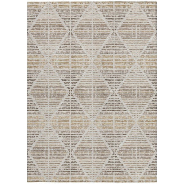 10 Ft X 14 Ft Beige Ivory Geometric Polyester Washable Rug for Patio or Living Room