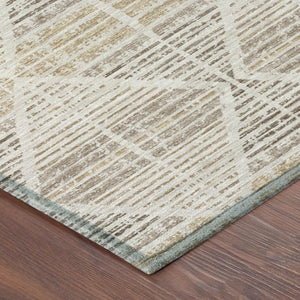 10 Ft X 14 Ft Beige Ivory Geometric Polyester Washable Rug for Patio or Living Room