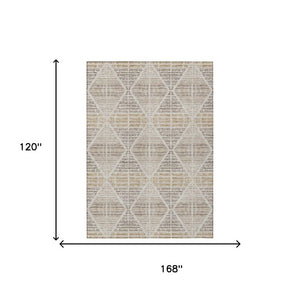 10 Ft X 14 Ft Beige Ivory Geometric Polyester Washable Rug for Patio or Living Room