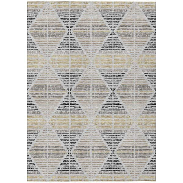 HomeRoots 9 X 12 Silver Beige Geometric Polyester Area Rug Washable for Patio or Living Room 735932