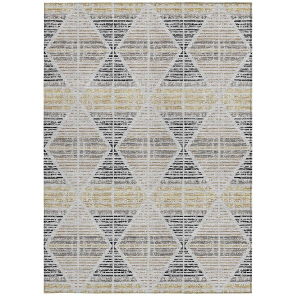 9 X 12 Silver Beige Geometric Polyester Area Rug Washable for Patio or Living Room