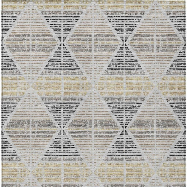9 X 12 Silver Beige Geometric Polyester Area Rug Washable for Patio or Living Room