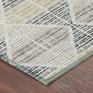 9 X 12 Silver Beige Geometric Polyester Area Rug Washable for Patio or Living Room