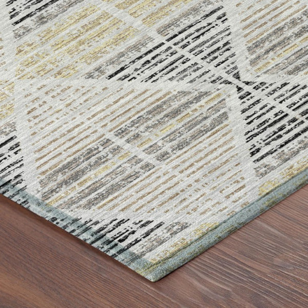 9 X 12 Silver Beige Geometric Polyester Area Rug Washable for Patio or Living Room
