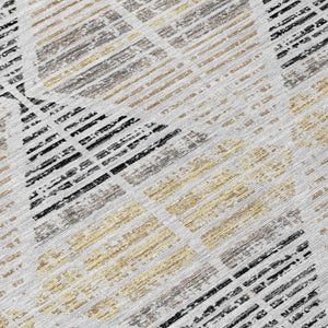9 X 12 Silver Beige Geometric Polyester Area Rug Washable for Patio or Living Room