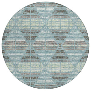 HomeRoots 8 Ft Round Geometric Polyester Area Rug Washable Teal Ivory for Patio or Den 735936