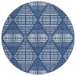 HomeRoots 8 Ft Round Geometric Polyester Area Rug Blue Charcoal Washable Indoor Outdoor 735942