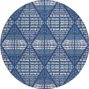 8 Ft Round Geometric Polyester Area Rug Blue Charcoal Washable Indoor Outdoor